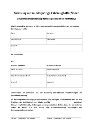 Einverständniserklärung beider Erziehungsberechtigten